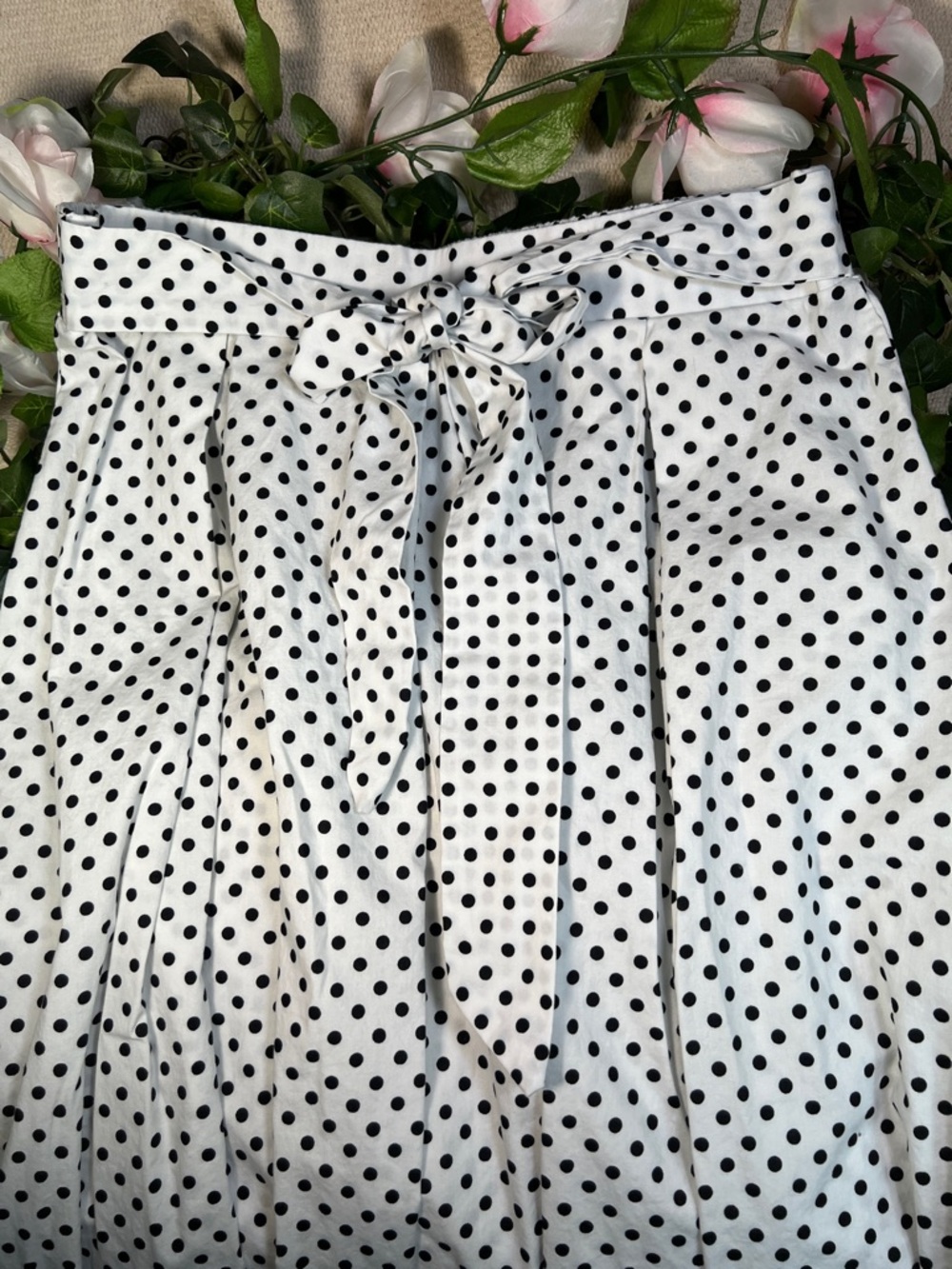🌷NWOT See You Monday Black & White Cotton Polka Dot A-Line Skirt with Tie Waist
